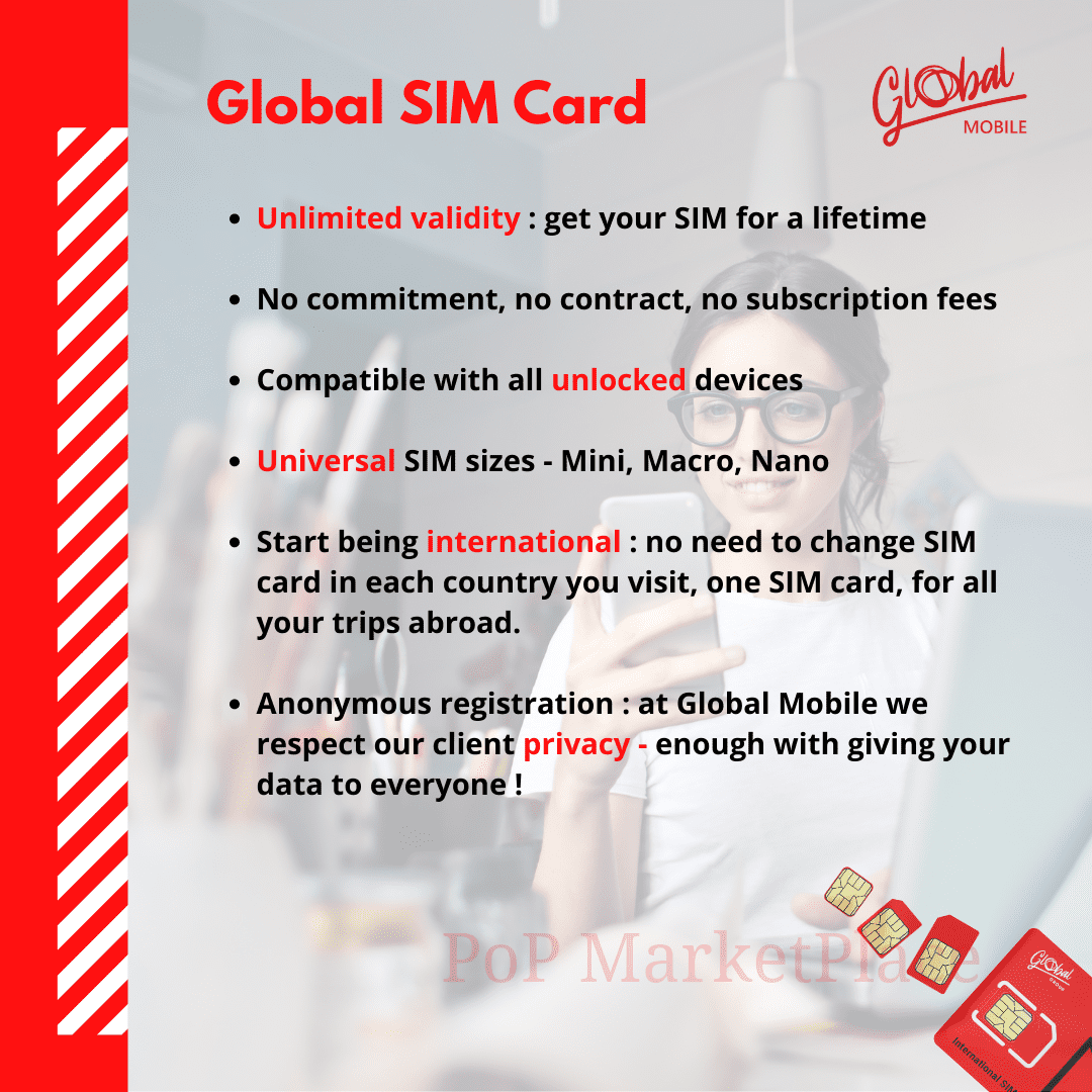 Global SIM Card get high speed data roaming internet, calls, SMS Mobile